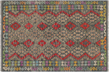 Flat Weave Kilim, Antique, Navaho, Vintage, Handmade, Geometric Kilim Green Red Hand-Woven Rectangle 100% Wool Area Rug 5 x 7